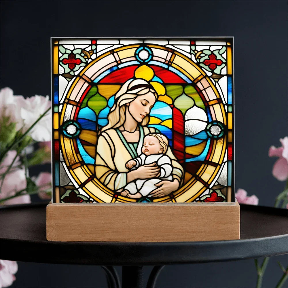 Forever Cradled Stained Glass Style LED Acrylic Plaque – A Touching Tribute for New Moms and Baby Celebrations