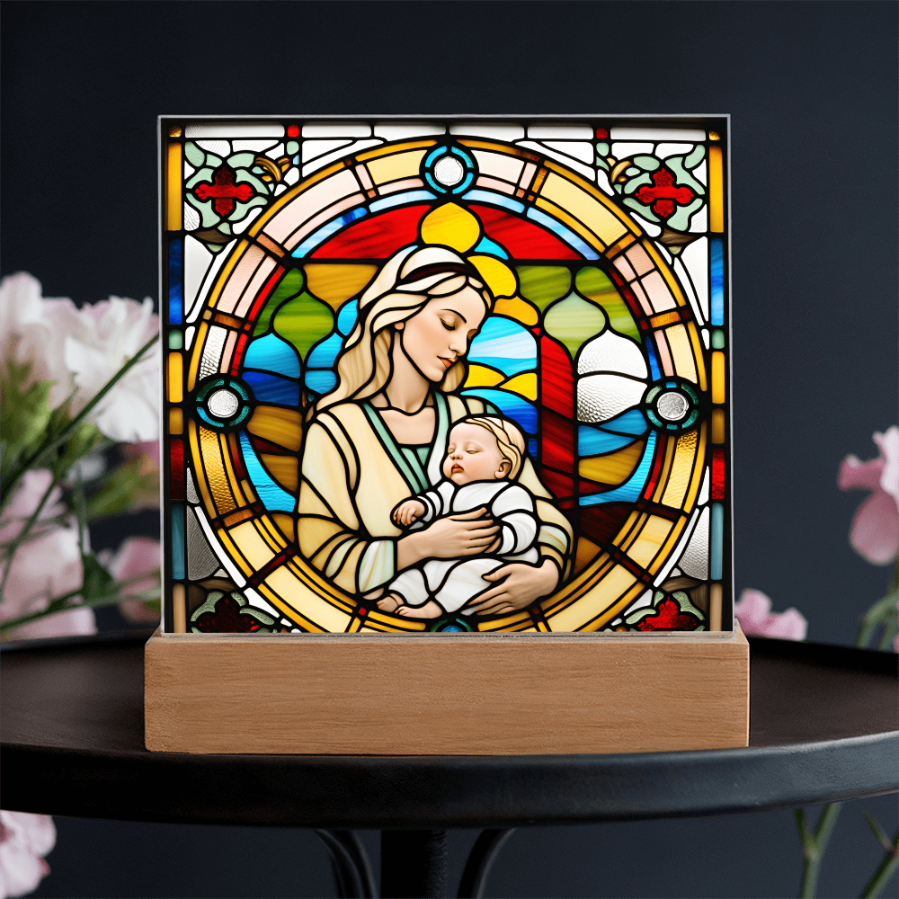 Forever Cradled Stained Glass Style LED Acrylic Plaque – A Touching Tribute for New Moms and Baby Celebrations - Mallard Moon Gift Shop