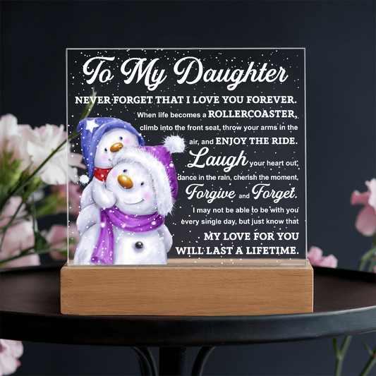 To My Daughter Snowman Acrylic Plaque – Winter Christmas Gift from Mom or Dad | “Love You Forever” LED Light Display