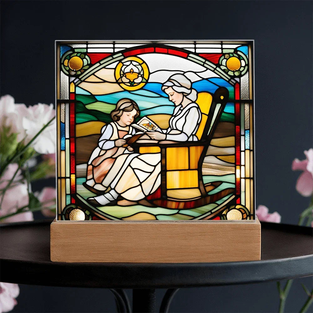 Grandmother and Granddaughter - Stained Glass Style LED Acrylic Plaque – A Touching Gift of Love and Legacy