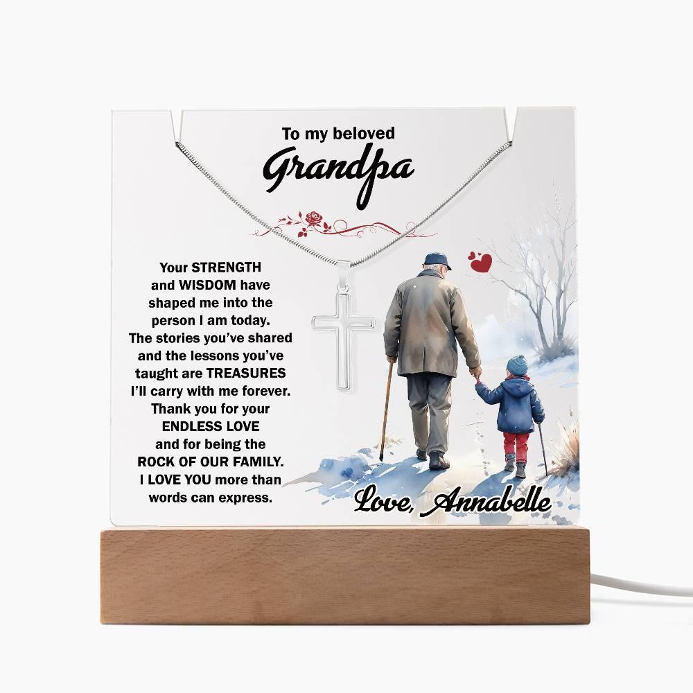 Keepsake Grandfather Personalized Acrylic Plaque with Cross Necklace - Mallard Moon Gift Shop