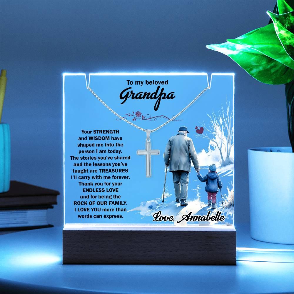 Keepsake Grandfather Personalized Acrylic Plaque with Cross Necklace - Mallard Moon Gift Shop