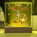 Fall for Jesus Acrylic Plaque – Christian Fall Décor with Artsan Cross Necklace | Faith-Based LED Light Display Gift