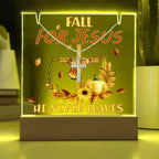 Fall for Jesus Acrylic Plaque – Christian Fall Décor with Artsan Cross Necklace | Faith-Based LED Light Display Gift