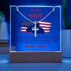 Military Son Cross Necklace and Acrylic Plaque - Your Job is to Fight for our Country