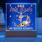 Fall for Jesus Acrylic Plaque – Christian Fall Décor with Artsan Cross Necklace | Faith-Based LED Light Display Gift