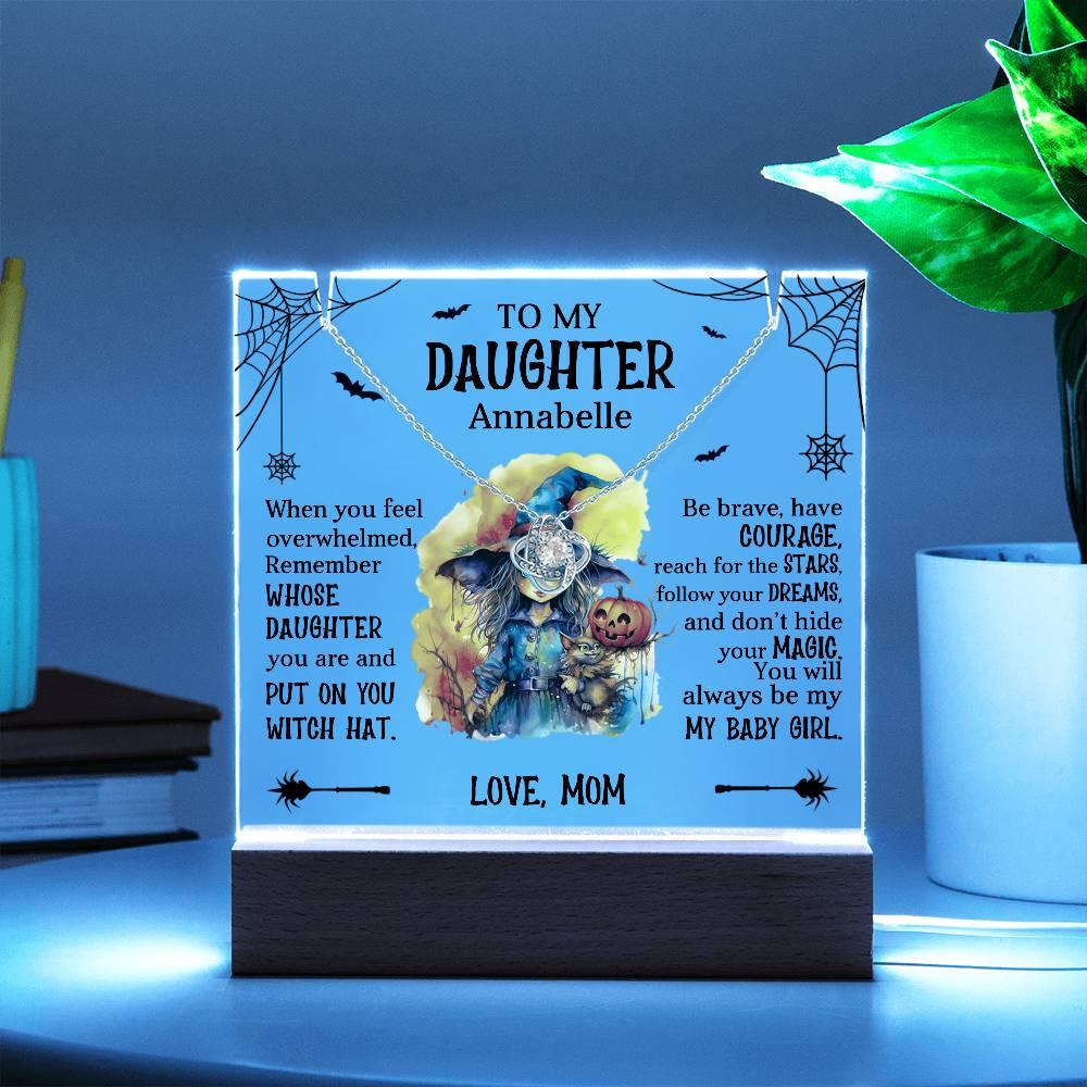 Daughter Halloween Little Witch Personalized Inspirational Acrylic Keepsake Plaque and Necklace - Mallard Moon Gift Shop