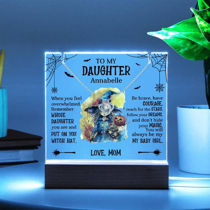 Daughter Halloween Little Witch Personalized Inspirational Acrylic Keepsake Plaque and Necklace - Mallard Moon Gift Shop