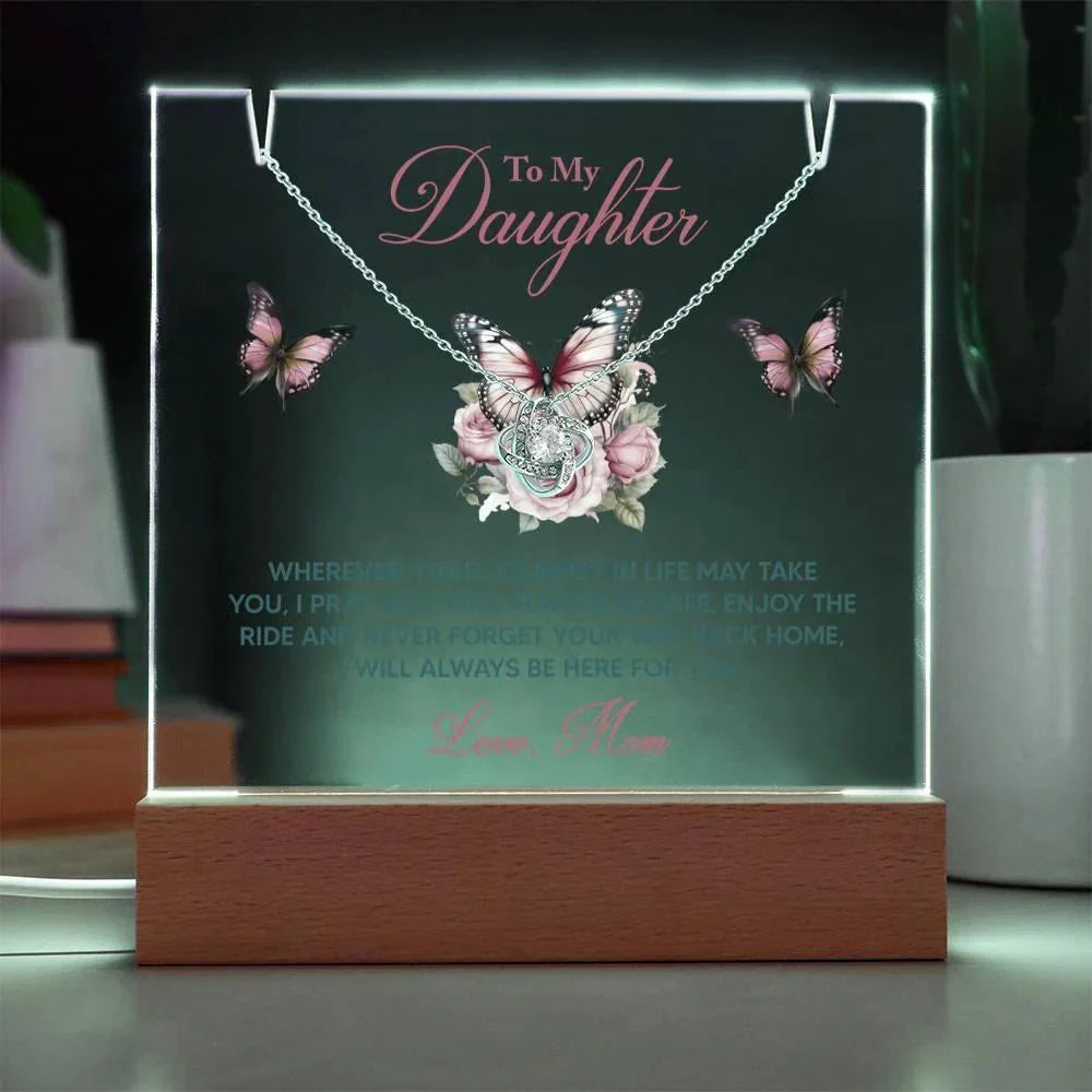 Daughter - I Pray You Will Always be Safe Keepsake Acrylic Plaque with Love Knot Necklace