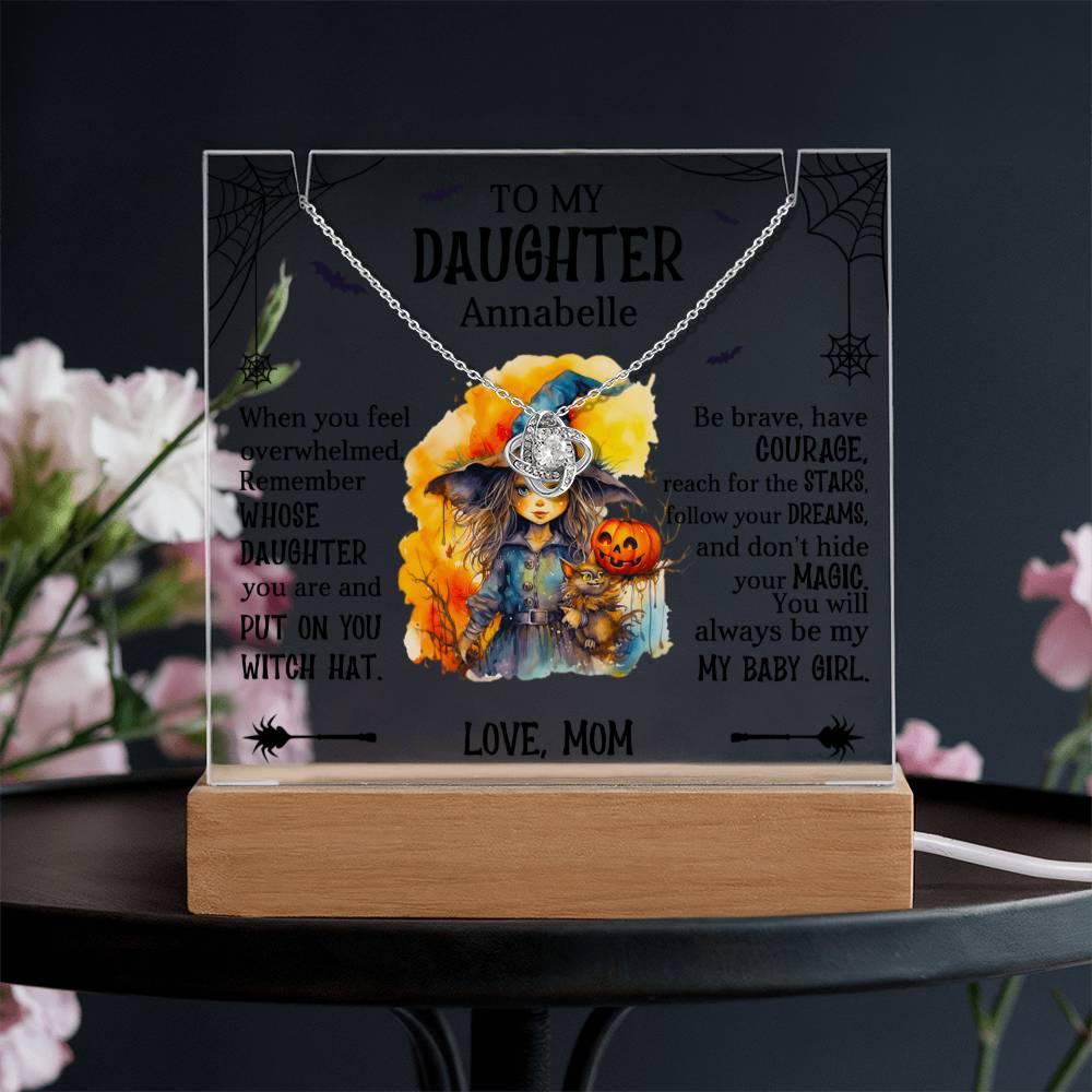 Daughter Halloween Little Witch Personalized Inspirational Acrylic Keepsake Plaque and Necklace - Mallard Moon Gift Shop
