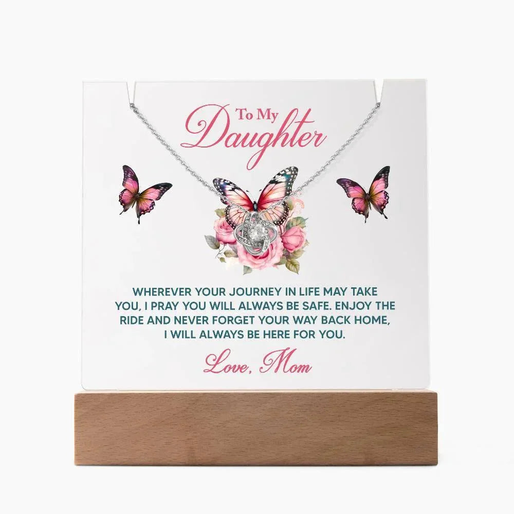 Daughter - I Pray You Will Always be Safe Keepsake Acrylic Plaque with Love Knot Necklace