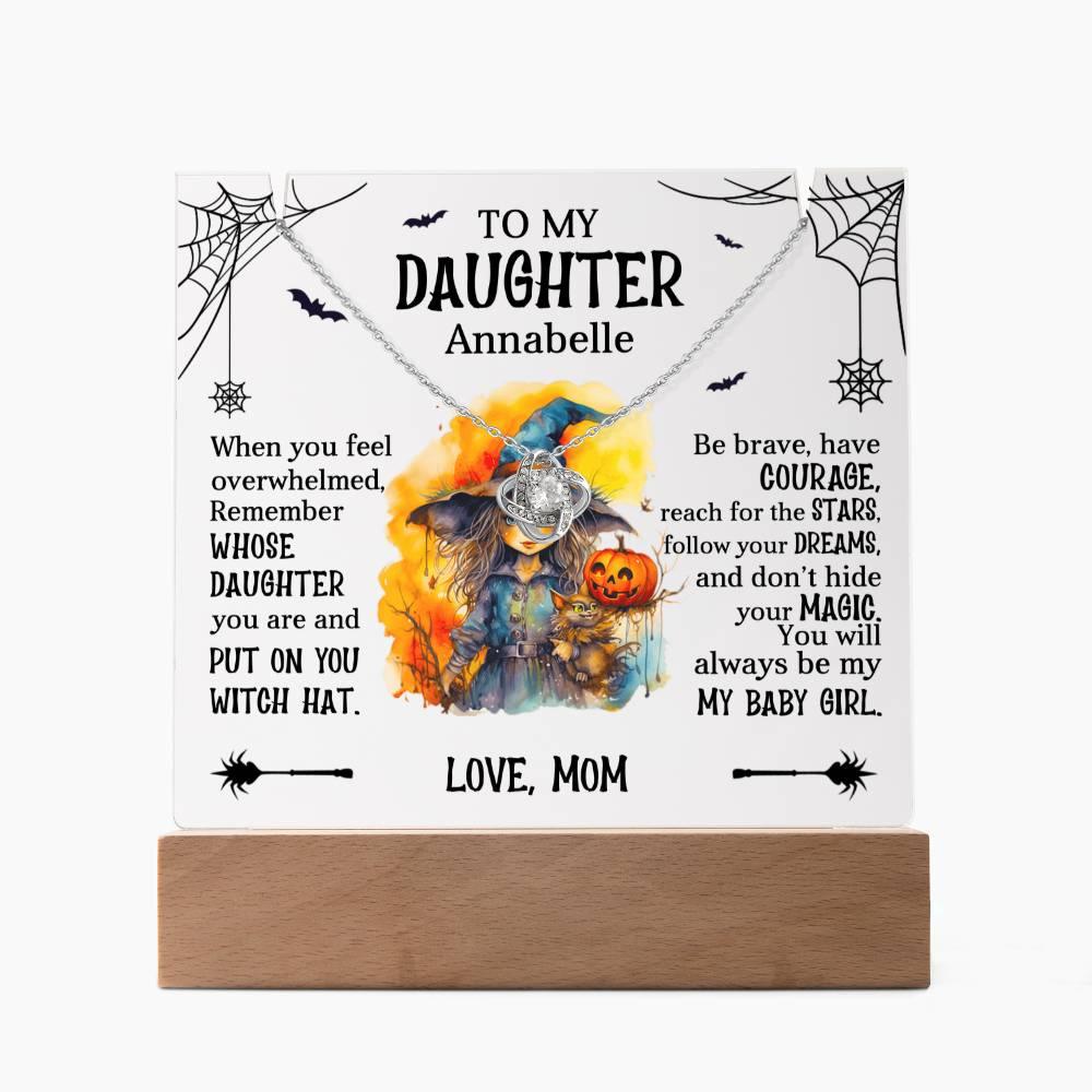 Daughter Halloween Little Witch Personalized Inspirational Acrylic Keepsake Plaque and Necklace - Mallard Moon Gift Shop