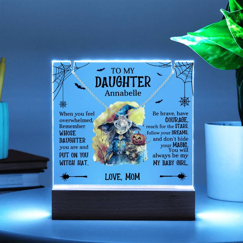 Daughter Halloween Little Witch Personalized Inspirational Acrylic Keepsake Plaque and Necklace - Mallard Moon Gift Shop