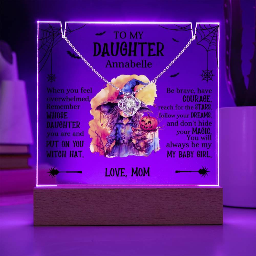 Daughter Halloween Little Witch Personalized Inspirational Acrylic Keepsake Plaque and Necklace - Mallard Moon Gift Shop