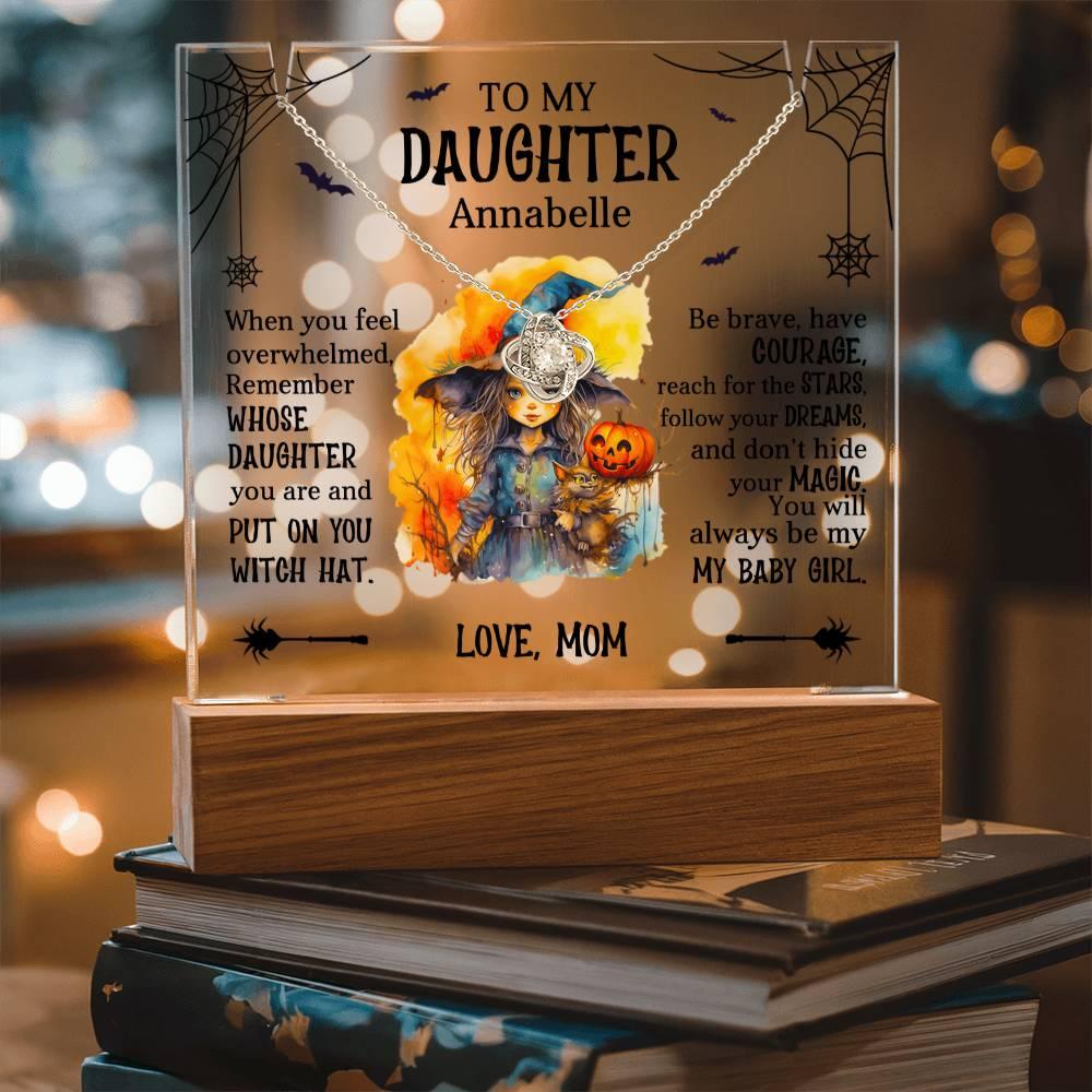 Daughter Halloween Little Witch Personalized Inspirational Acrylic Keepsake Plaque and Necklace - Mallard Moon Gift Shop