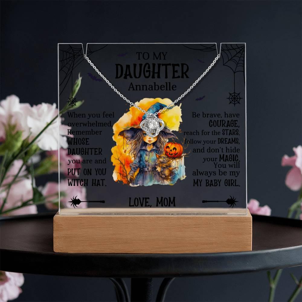 Daughter Halloween Little Witch Personalized Inspirational Acrylic Keepsake Plaque and Necklace - Mallard Moon Gift Shop