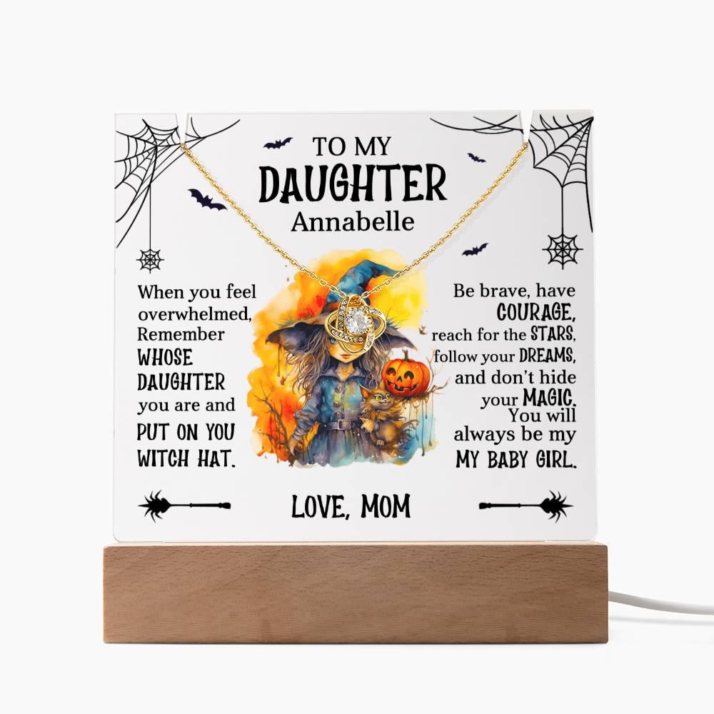 Daughter Halloween Little Witch Personalized Inspirational Acrylic Keepsake Plaque and Necklace - Mallard Moon Gift Shop