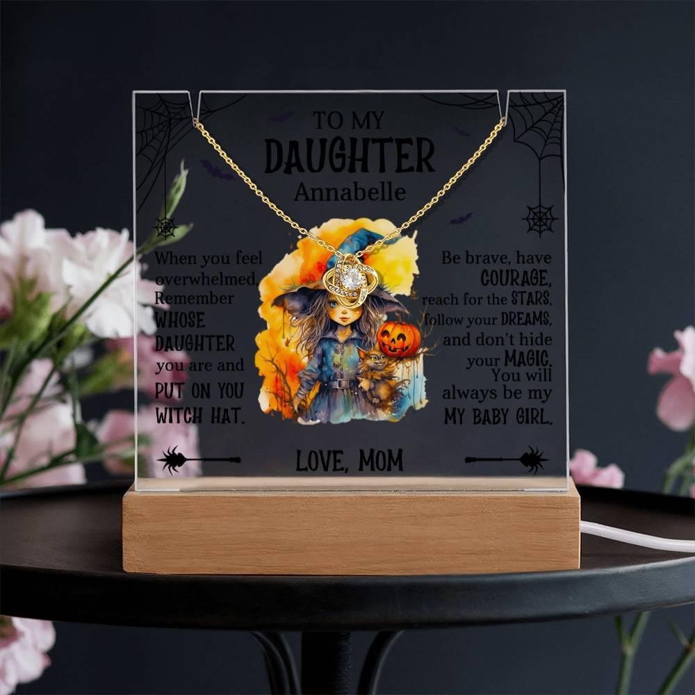 Daughter Halloween Little Witch Personalized Inspirational Acrylic Keepsake Plaque and Necklace - Mallard Moon Gift Shop