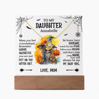 Daughter Halloween Little Witch Personalized Inspirational Acrylic Keepsake Plaque and Necklace