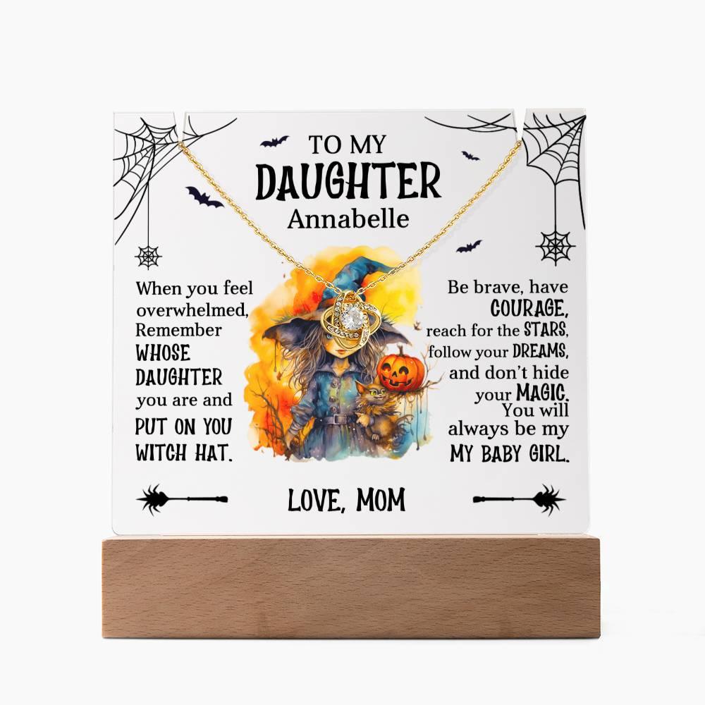 Daughter Halloween Little Witch Personalized Inspirational Acrylic Keepsake Plaque and Necklace - Mallard Moon Gift Shop