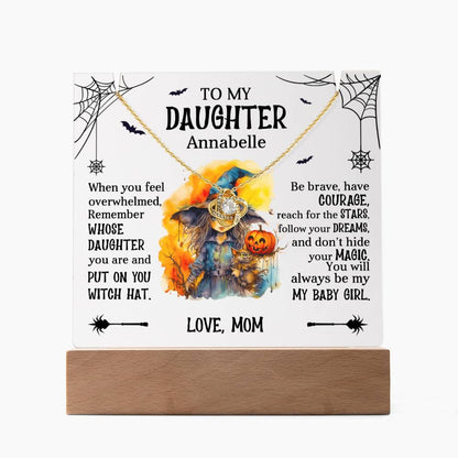Daughter Halloween Little Witch Personalized Inspirational Acrylic Keepsake Plaque and Necklace - Mallard Moon Gift Shop