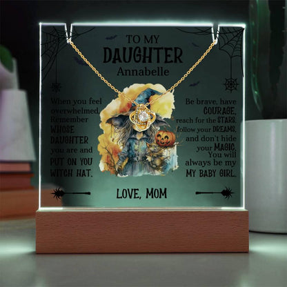 Daughter Halloween Little Witch Personalized Inspirational Acrylic Keepsake Plaque and Necklace - Mallard Moon Gift Shop