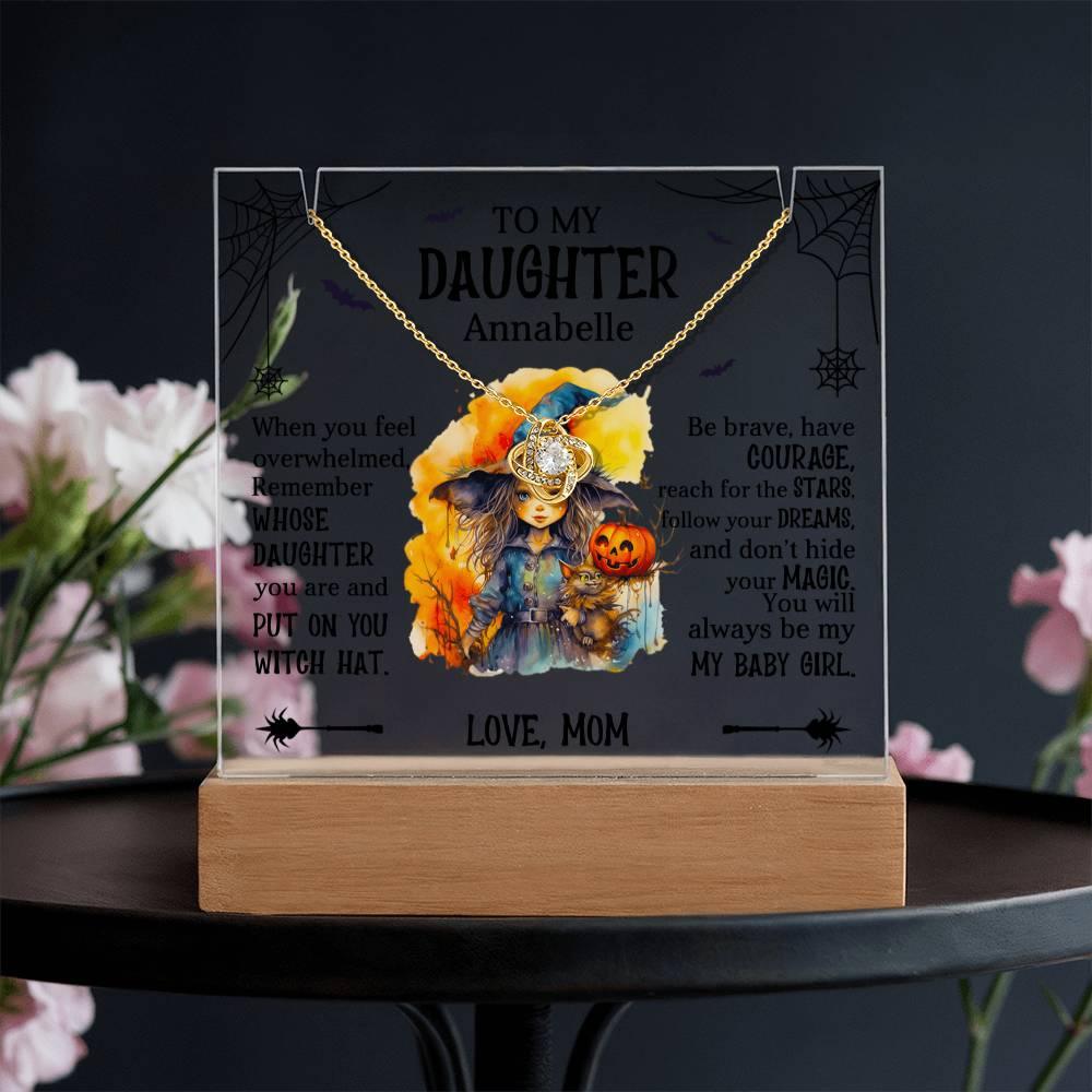 Daughter Halloween Little Witch Personalized Inspirational Acrylic Keepsake Plaque and Necklace - Mallard Moon Gift Shop