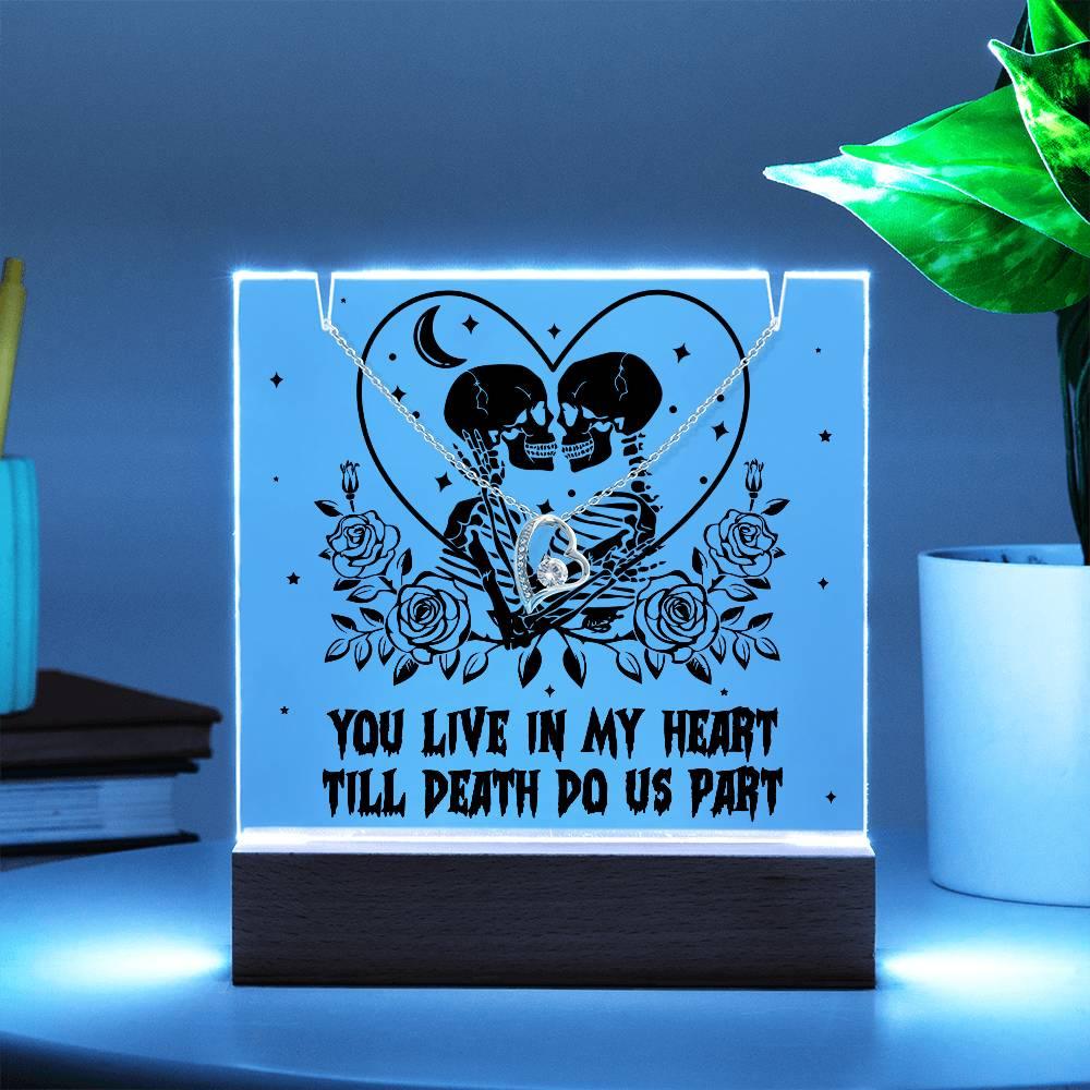 Gift for Soulmate, Wife - You live in my Heart till Death Do Us Part - Forever Love Necklace with Acrylic Plaque - Mallard Moon Gift Shop