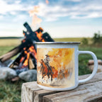 Texas Rodeo Cowboy Enamel Camping Mug – 12oz – Rustic Western Coffee Cup for Outdoor Adventures & Lone Star State Lovers