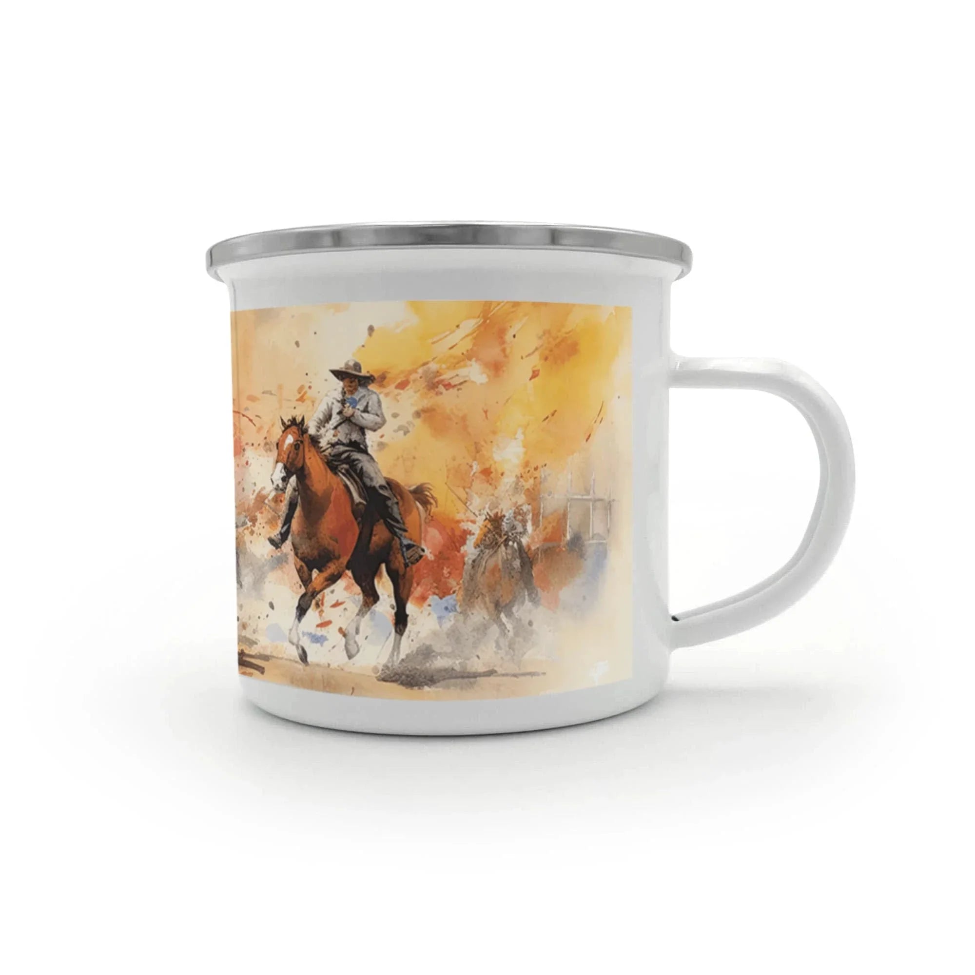 Texas Rodeo Cowboy Enamel Camping Mug – 12oz – Rustic Western Coffee Cup for Outdoor Adventures & Lone Star State Lovers