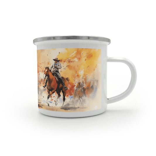 Texas Rodeo Cowboy Enamel Camping Mug – 12oz – Rustic Western Coffee Cup for Outdoor Adventures & Lone Star State Lovers