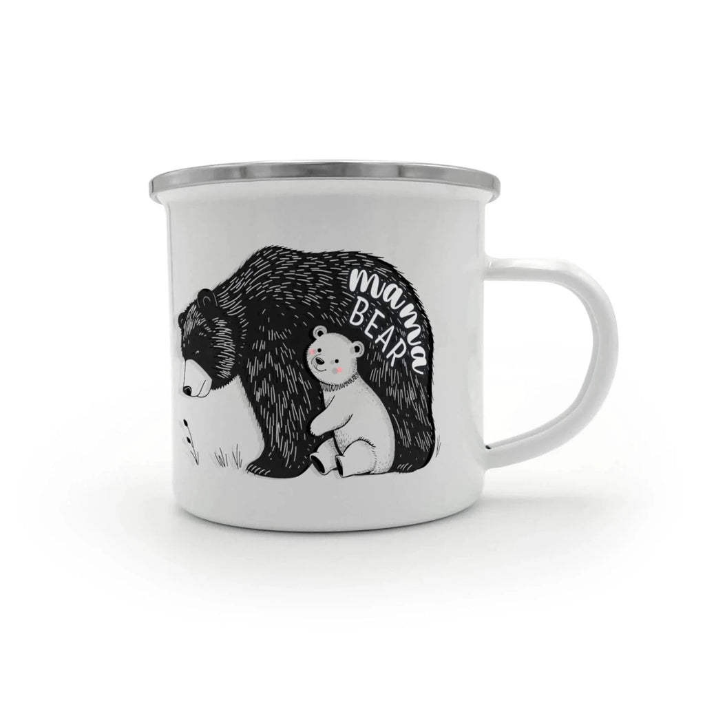 Mama Bear Enamel Camping Mug – Cute Bear & Cub Outdoor Coffee Cup for Moms, Mother's Day, Hiking, Camping & Adventure Gifts