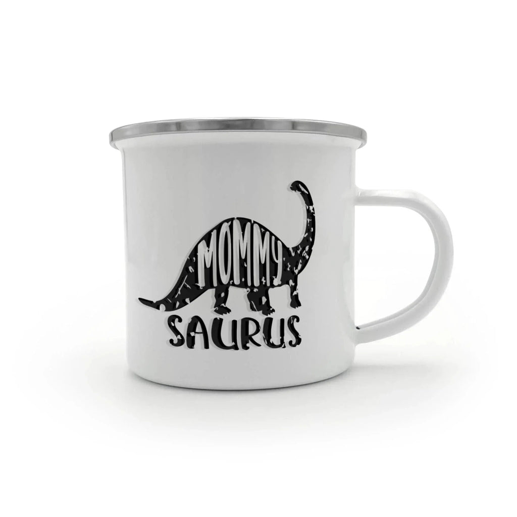 Mommy Saurus Camping Mug – Funny Dinosaur Gift for Mom – Enamel-Coated Stainless Steel Travel Cup