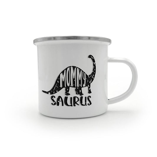 Mommy Saurus Camping Mug – Funny Dinosaur Gift for Mom – Enamel-Coated Stainless Steel Travel Cup