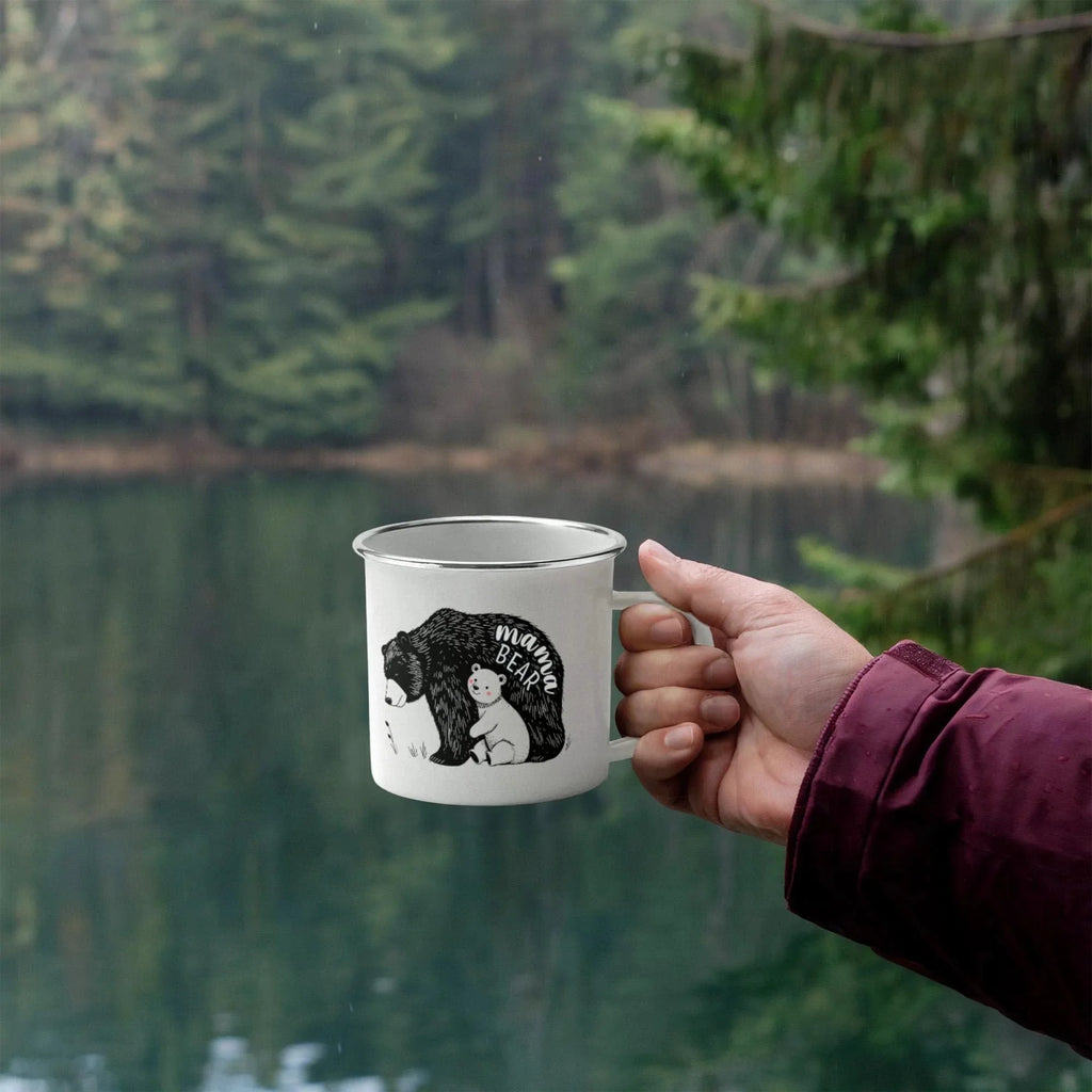 Mama Bear Enamel Camping Mug – Cute Bear & Cub Outdoor Coffee Cup for Moms, Mother's Day, Hiking, Camping & Adventure Gifts