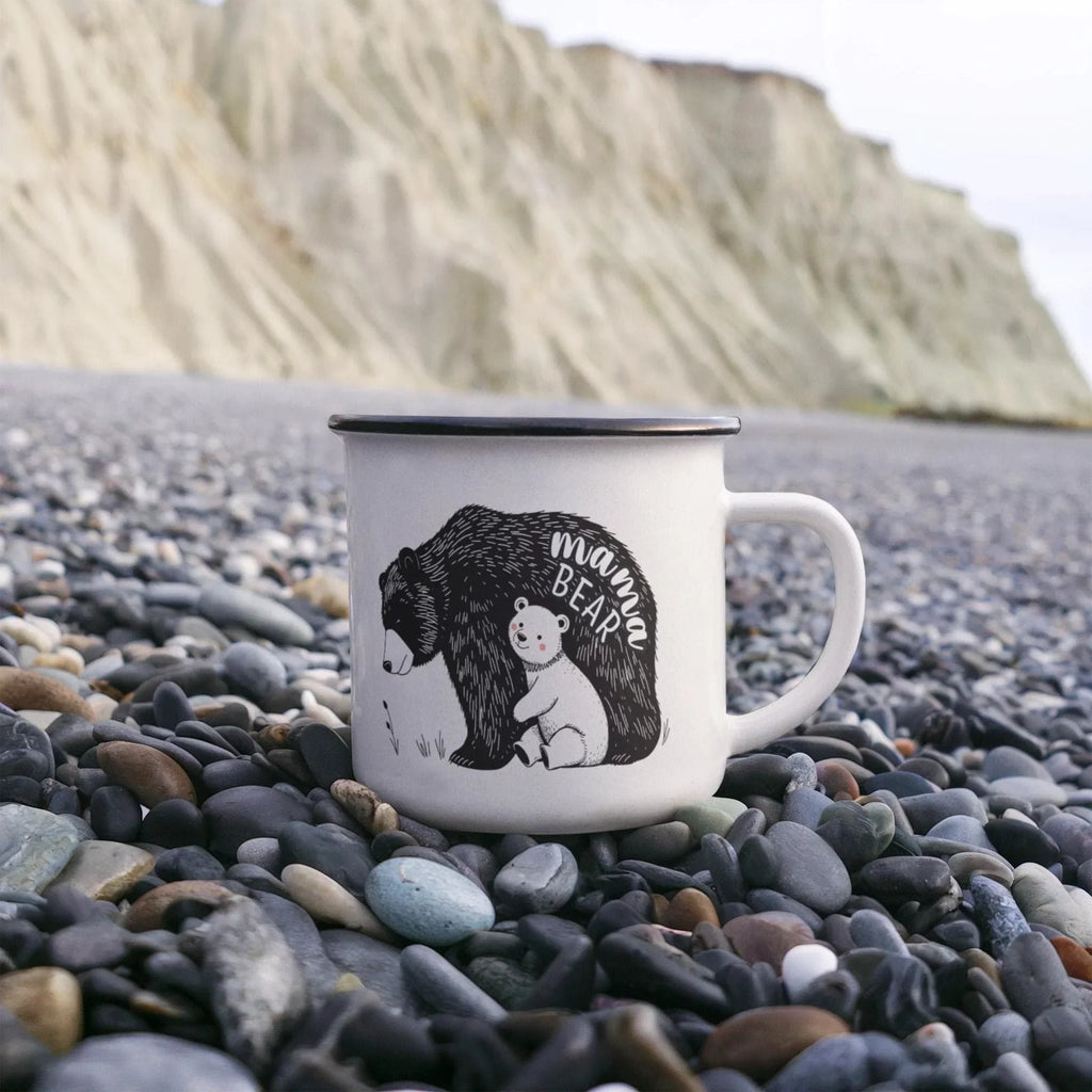 Mama Bear Enamel Camping Mug – Cute Bear & Cub Outdoor Coffee Cup for Moms, Mother's Day, Hiking, Camping & Adventure Gifts