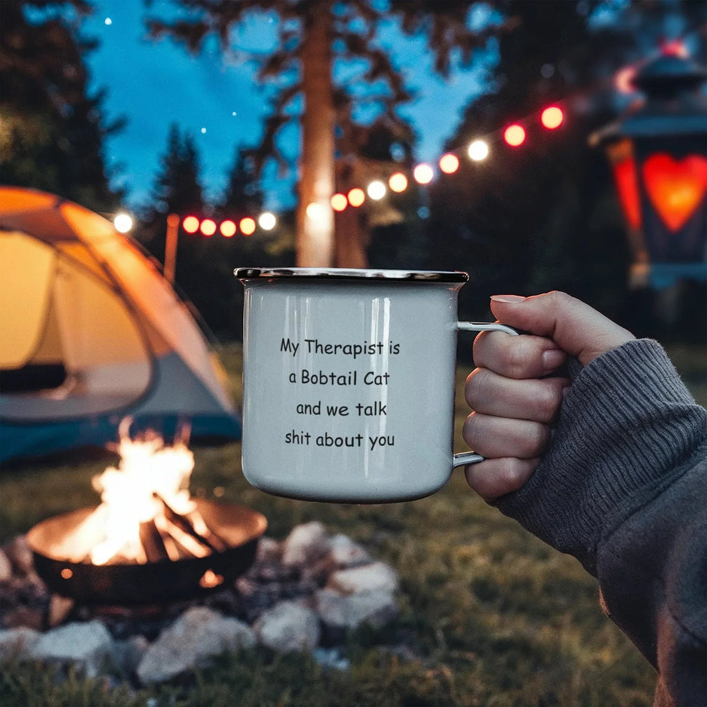 My Therapist Is a Bobtail Cat Funny Cat Lover Stainless Steel Camping Mug– Sarcastic Gift for Cat Lovers