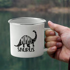Mommy Saurus Camping Mug – Funny Dinosaur Gift for Mom – Enamel-Coated Stainless Steel Travel Cup