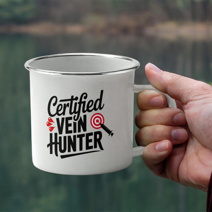 Certified Vein Hunter Camping Mug – Funny Phlebotomist Gift for Lab Techs, Nurses & Healthcare Workers - Mallard Moon Gift Shop
