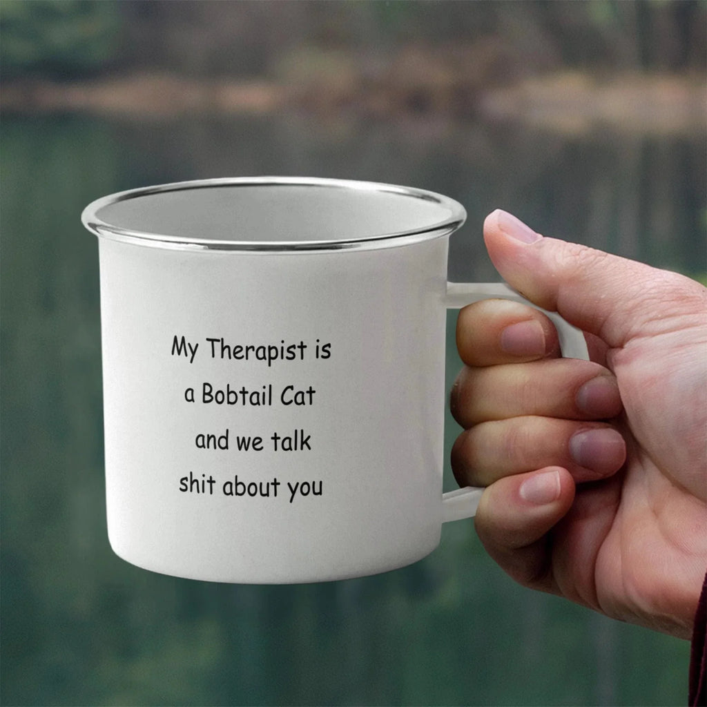 My Therapist Is a Bobtail Cat Funny Cat Lover Stainless Steel Camping Mug– Sarcastic Gift for Cat Lovers