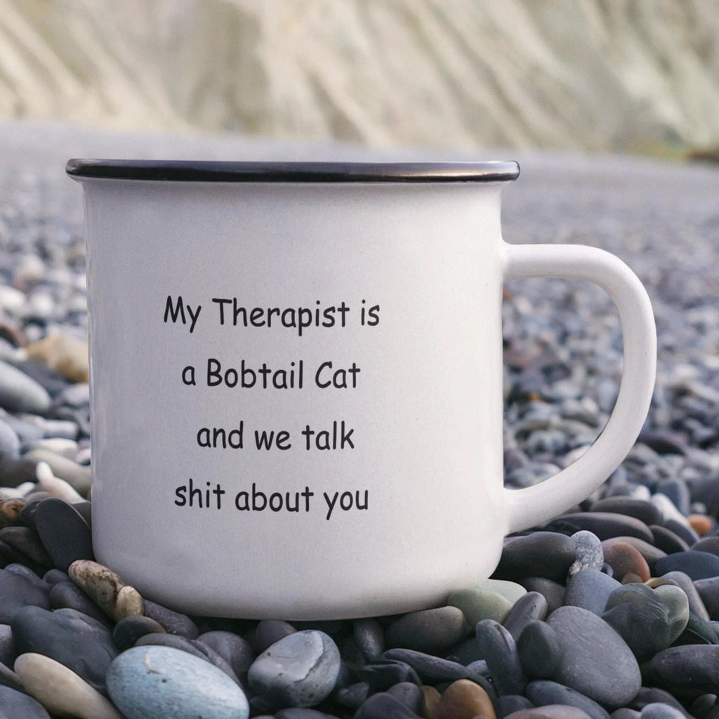 My Therapist Is a Bobtail Cat Funny Cat Lover Stainless Steel Camping Mug– Sarcastic Gift for Cat Lovers
