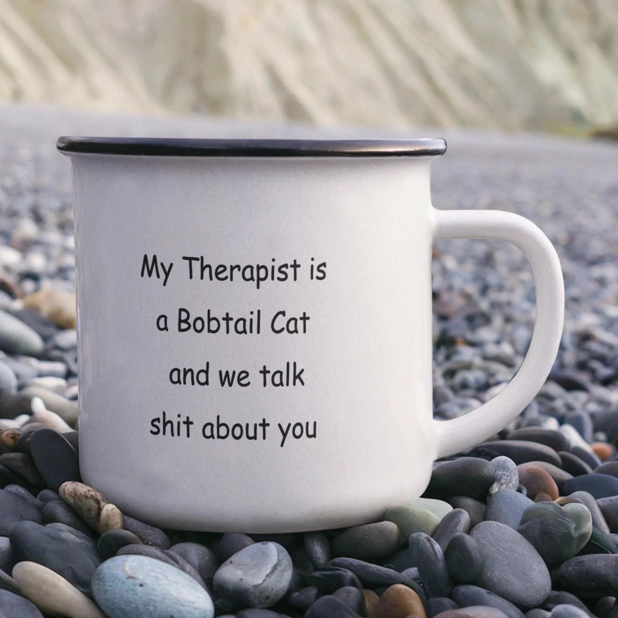 My Therapist Is a Bobtail Cat Funny Cat Lover Stainless Steel Camping Mug– Sarcastic Gift for Cat Lovers