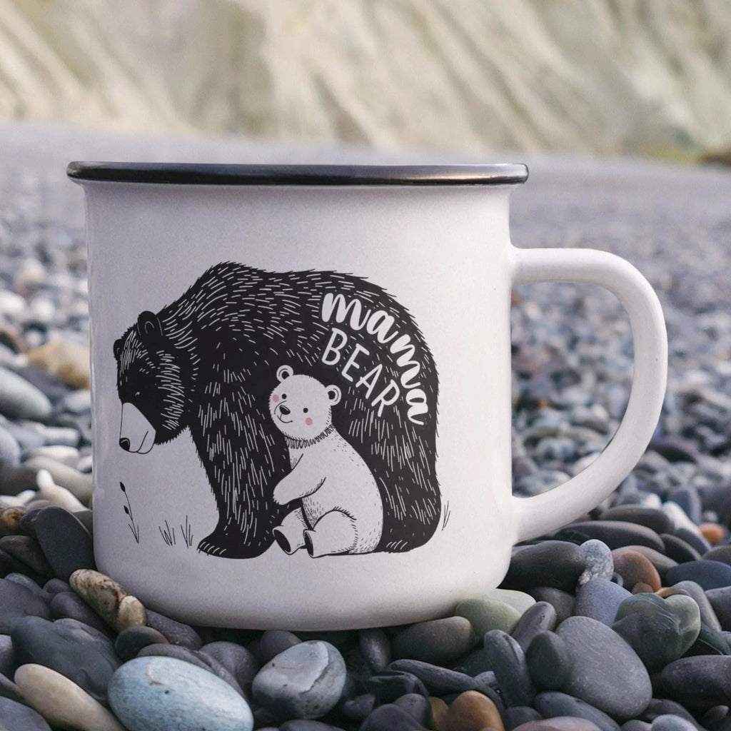 Mama Bear Enamel Camping Mug – Cute Bear & Cub Outdoor Coffee Cup for Moms, Mother's Day, Hiking, Camping & Adventure Gifts