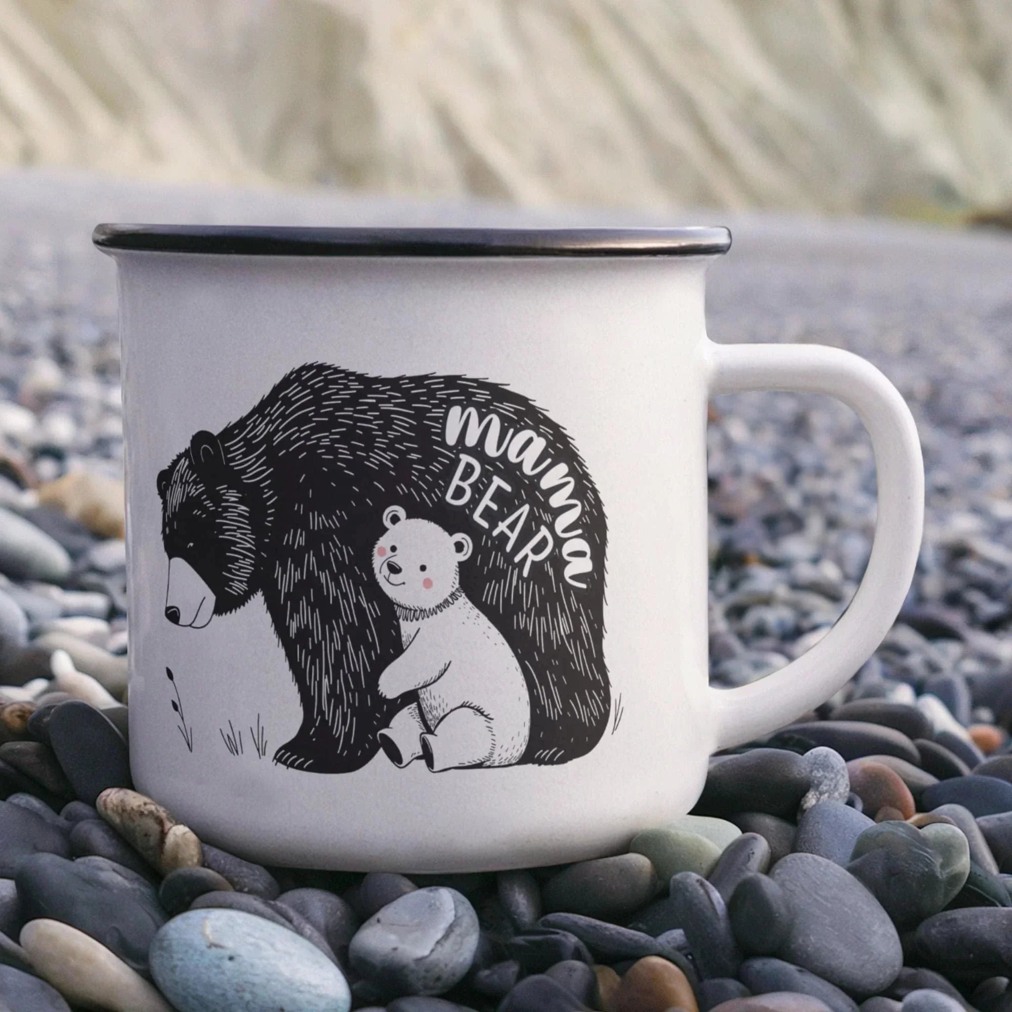 Mama Bear Enamel Camping Mug – Cute Bear & Cub Outdoor Coffee Cup for Moms, Mother's Day, Hiking, Camping & Adventure Gifts