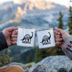 Mommy Saurus Camping Mug – Funny Dinosaur Gift for Mom – Enamel-Coated Stainless Steel Travel Cup