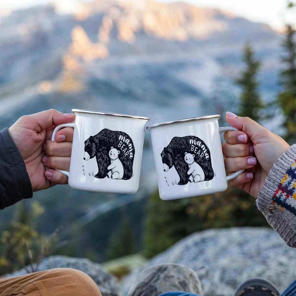 Mama Bear Enamel Camping Mug – Cute Bear & Cub Outdoor Coffee Cup for Moms, Mother's Day, Hiking, Camping & Adventure Gifts