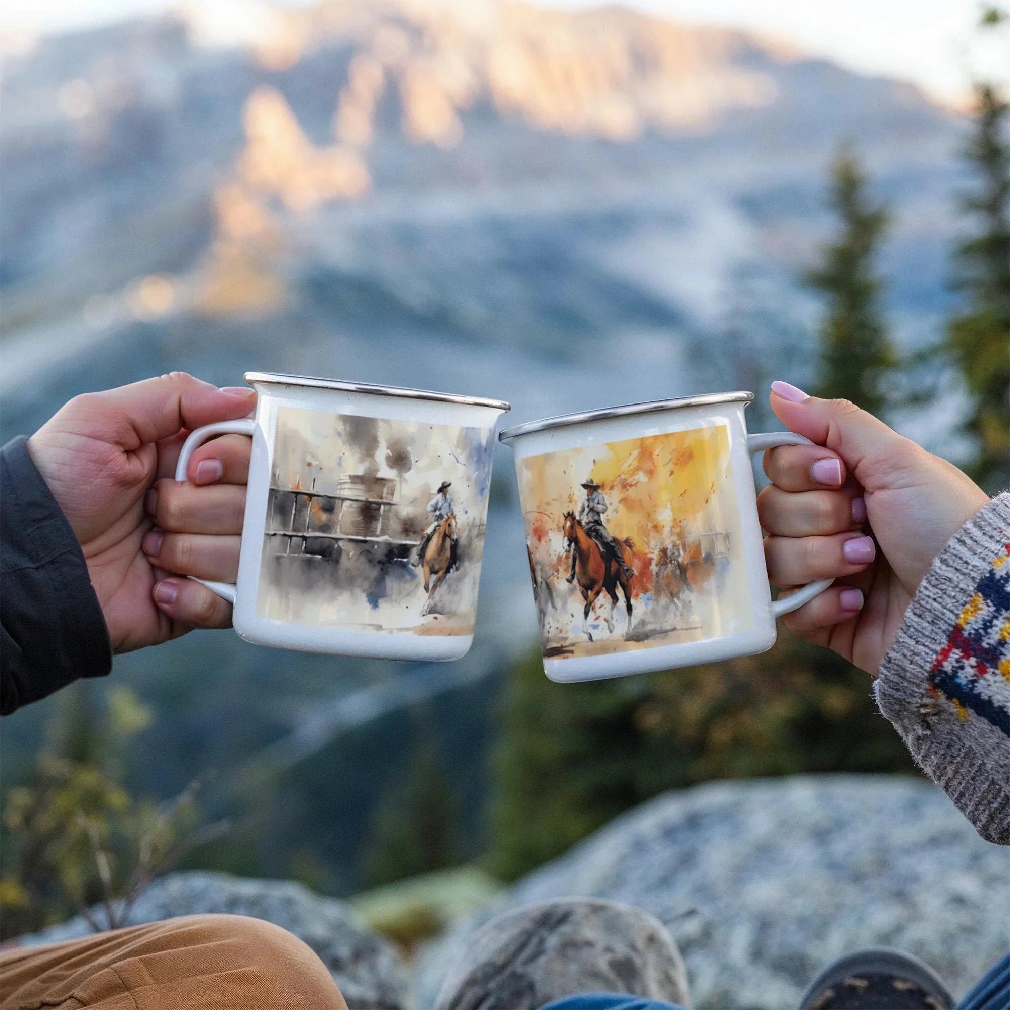 Texas Rodeo Cowboy Enamel Camping Mug – 12oz – Rustic Western Coffee Cup for Outdoor Adventures & Lone Star State Lovers