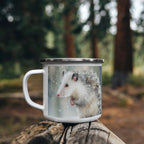 Opossum Camper Mug – 12oz Stainless Stee Mug with Enamel Coating Watercolor Possum Winter Design Camping Mug