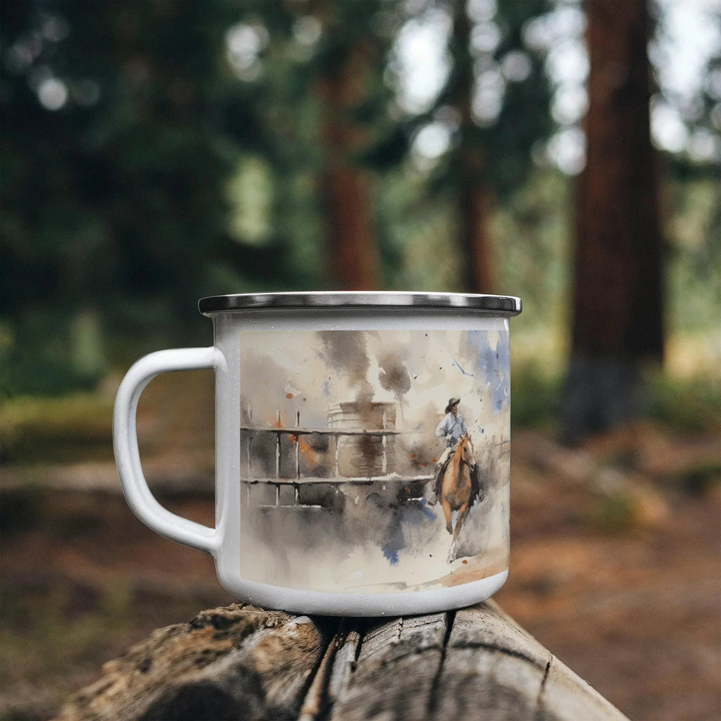 Texas Rodeo Cowboy Enamel Camping Mug – 12oz – Rustic Western Coffee Cup for Outdoor Adventures & Lone Star State Lovers