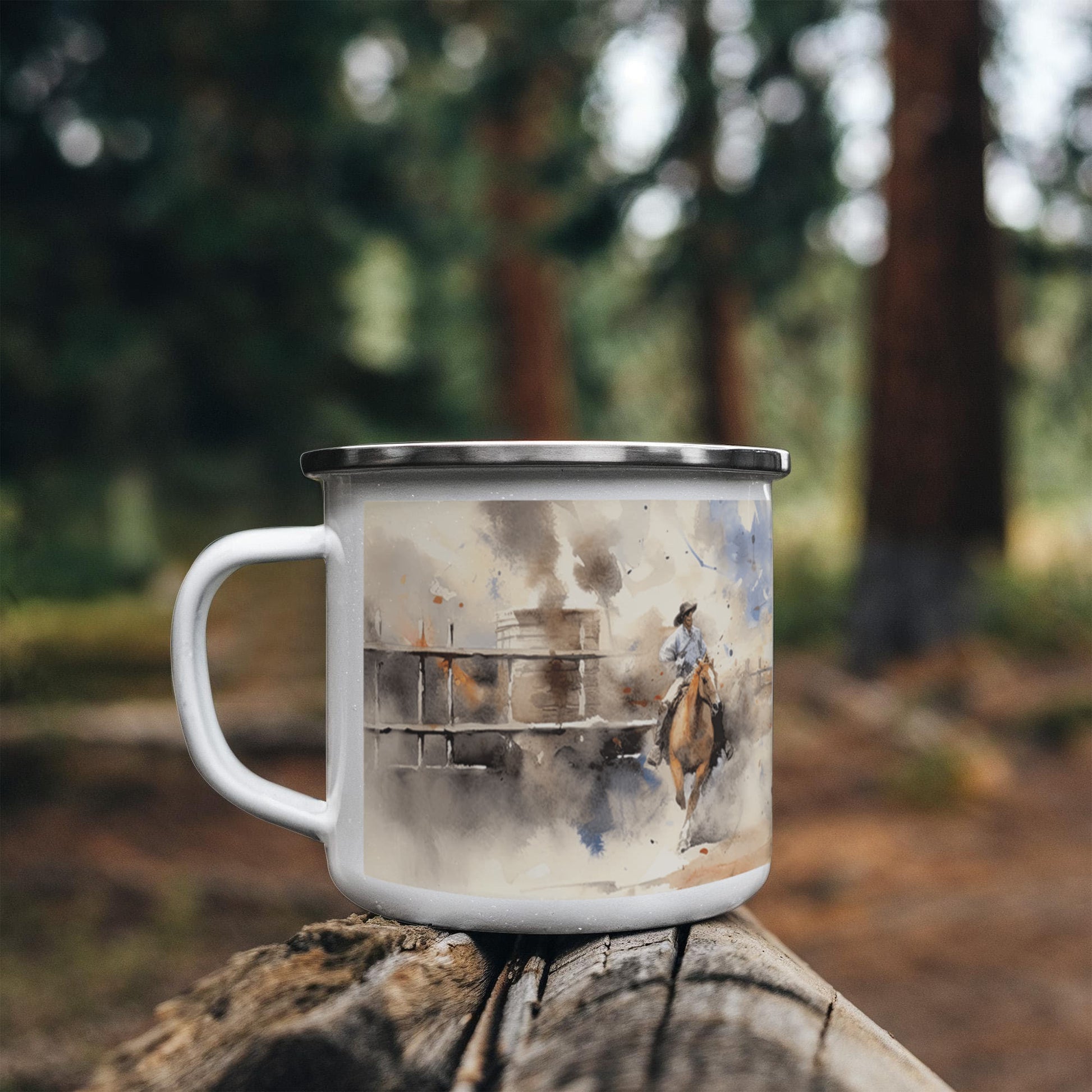 Texas Rodeo Cowboy Enamel Camping Mug – 12oz – Rustic Western Coffee Cup for Outdoor Adventures & Lone Star State Lovers - Mallard Moon Gift Shop